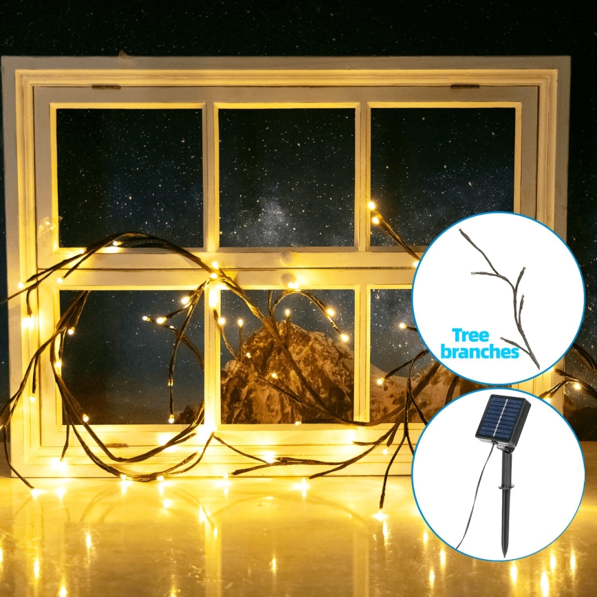 Aigostar - LED solcellsljusslinga 72xLED/4m IP65 300 mAh varm vit trädgrenar