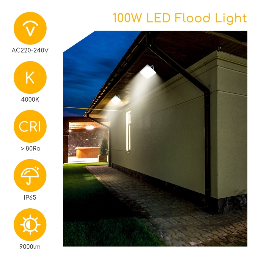 Aigostar - LED strålkastare LED/100W/230V grå 4000K IP65