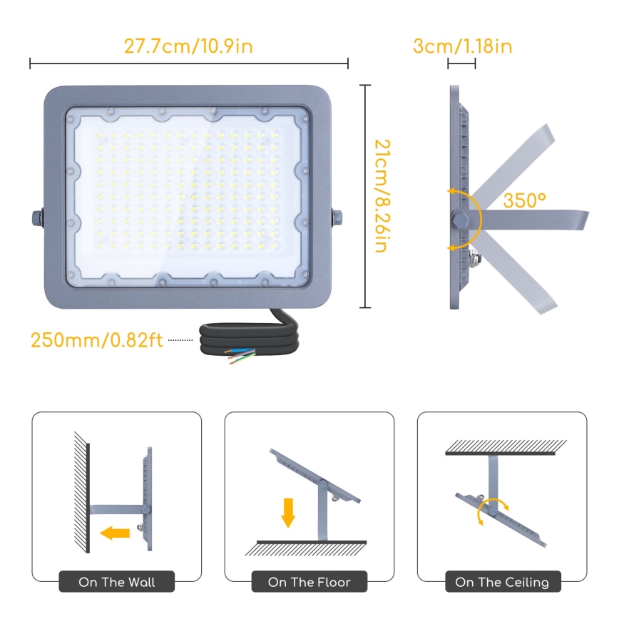 Aigostar - LED strålkastare LED/100W/230V grå 6500K IP65