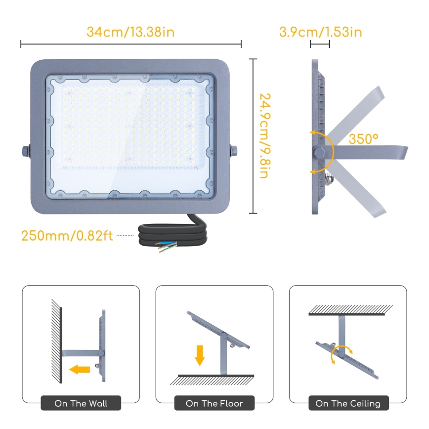 Aigostar - LED strålkastare LED/150W/230V grå 6500K IP65