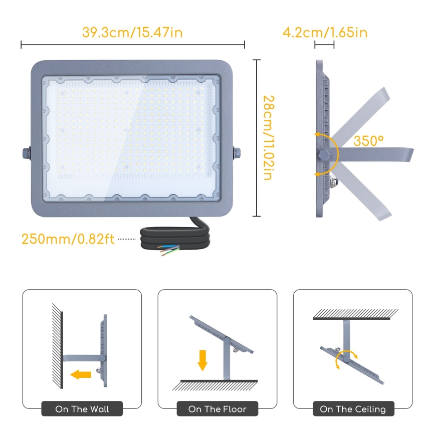 Aigostar - LED strålkastare LED/200W/230V grå 6500K IP65
