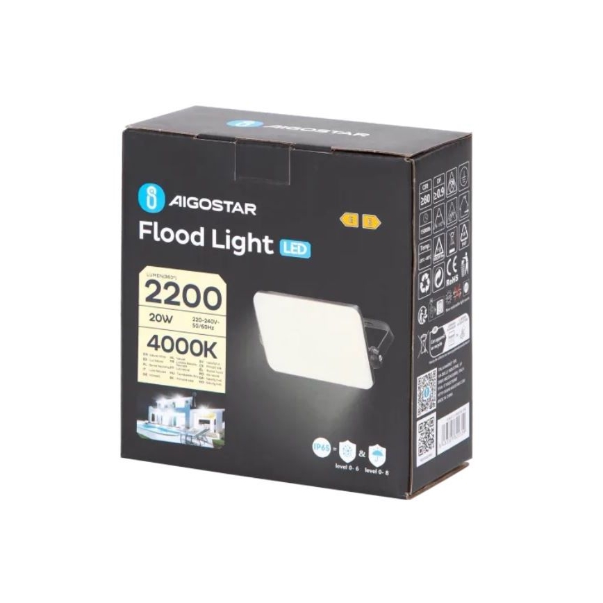 Aigostar - LED strålkastare LED/20W/230V 4000K IP65 svart