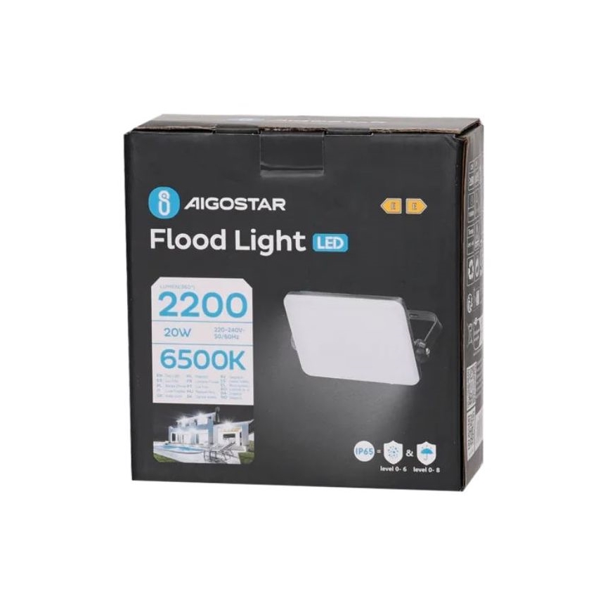 Aigostar - LED strålkastare LED/20W/230V 6500K IP65 svart