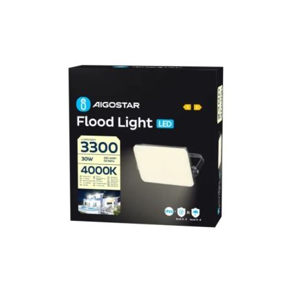 Aigostar - LED strålkastare LED/30W/230V 4000K IP65 svart