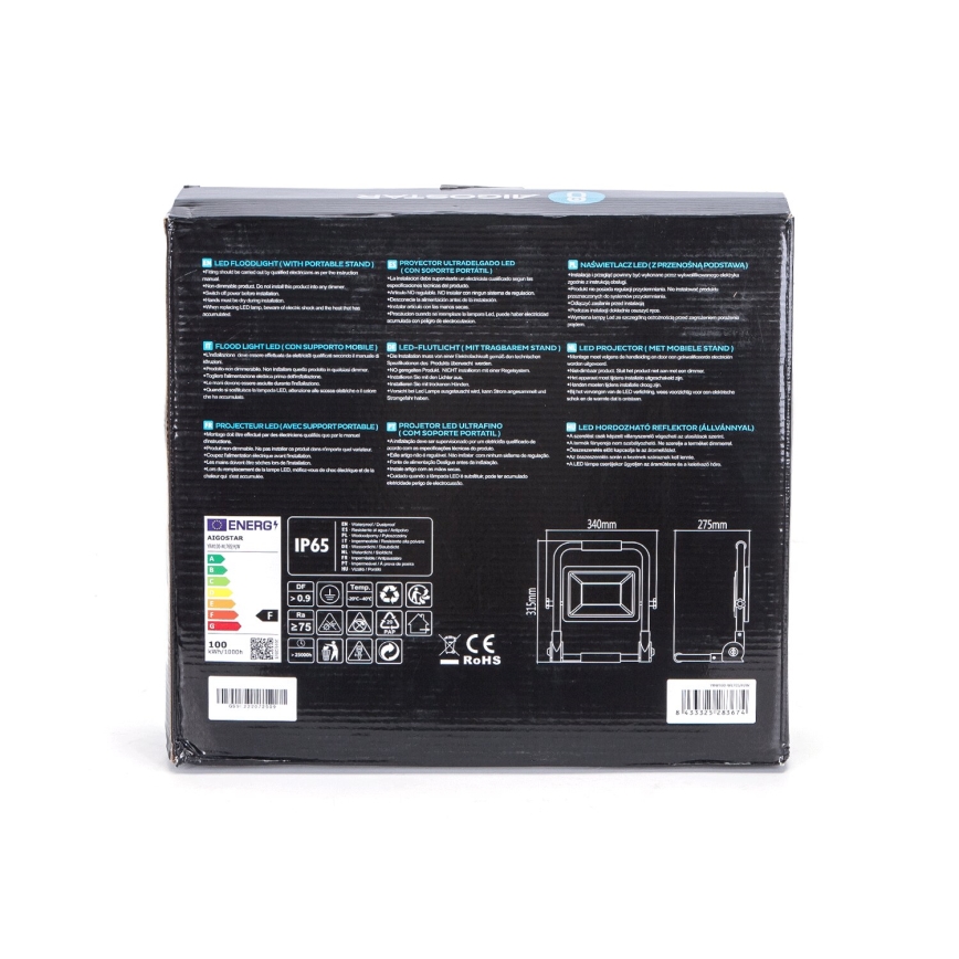 Aigostar - LED Strålkastare med ett stativ LED/100W/230V 6500K IP65
