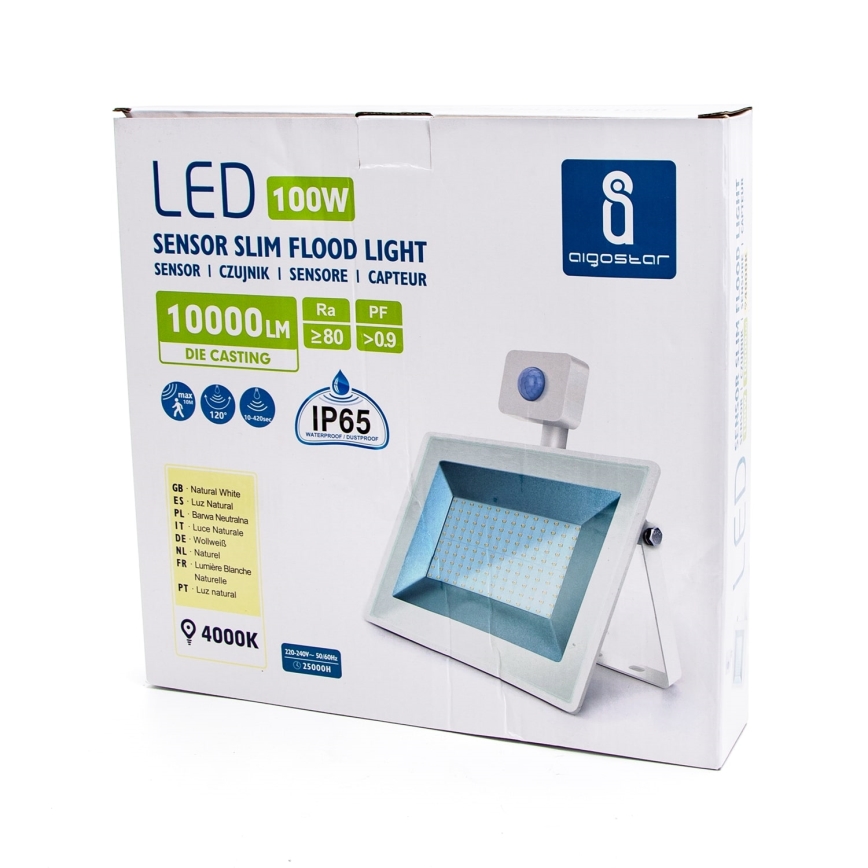 Aigostar - LED Strålkastare med sensor LED/100W/230V 4000K IP65 vit
