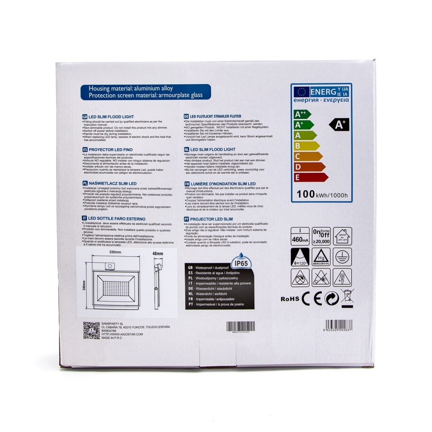 Aigostar - LED Strålkastare med sensor LED/100W/230V 4000K IP65 vit