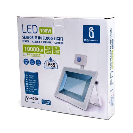 Aigostar - LED Strålkastare med sensor LED/100W/230V 6400K IP65 vit