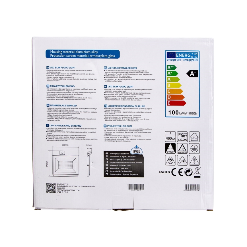 Aigostar - LED Strålkastare med sensor LED/100W/230V 6400K IP65 vit