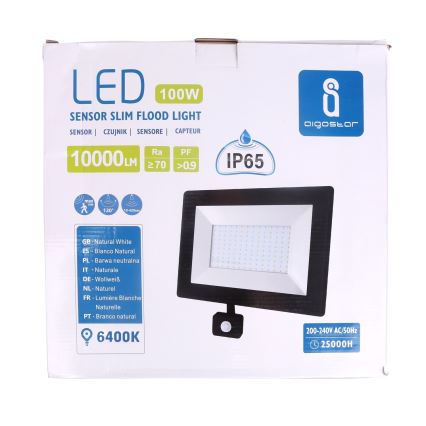 Aigostar - LED strålkastare med sensor LED/100W/230V IP65 svart