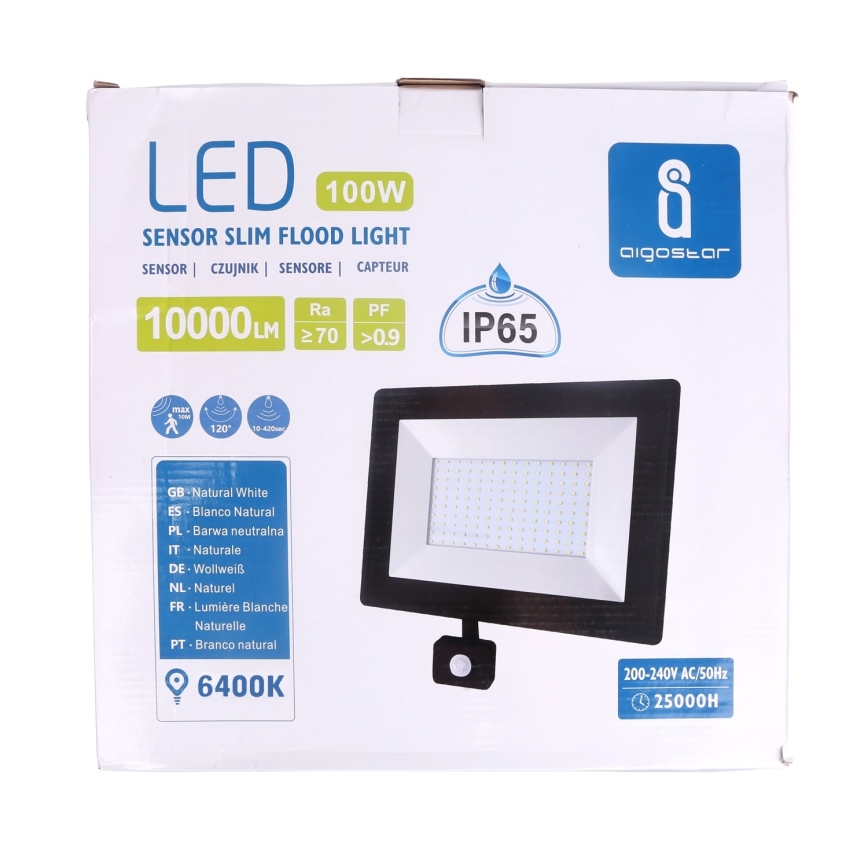 Aigostar - LED strålkastare med sensor LED/100W/230V IP65 svart