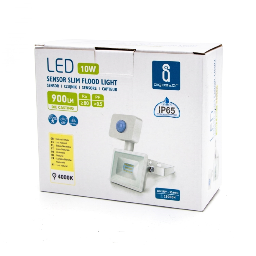 Aigostar - LED Strålkastare med sensor LED/10W/230V 4000K IP65 vit