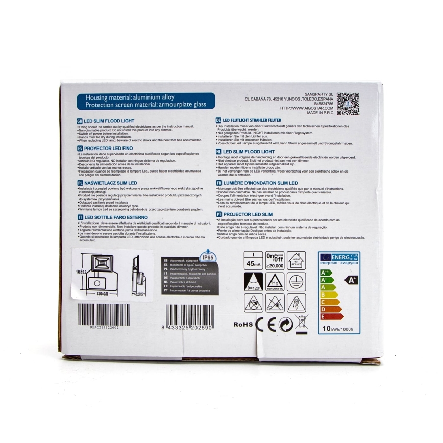 Aigostar - LED Strålkastare med sensor LED/10W/230V 4000K IP65 vit