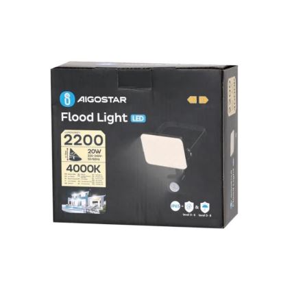 Aigostar - LED strålkastare med sensor LED/20W/230V 4000K IP65 svart