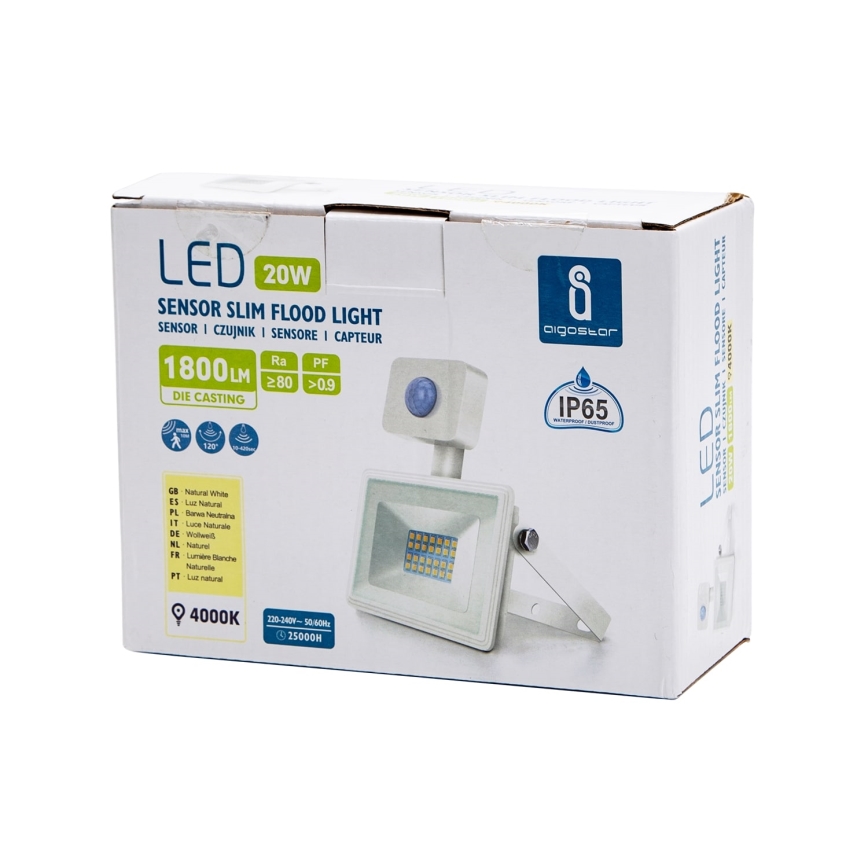 Aigostar - LED Strålkastare med sensor LED/20W/230V 4000K IP65 vit