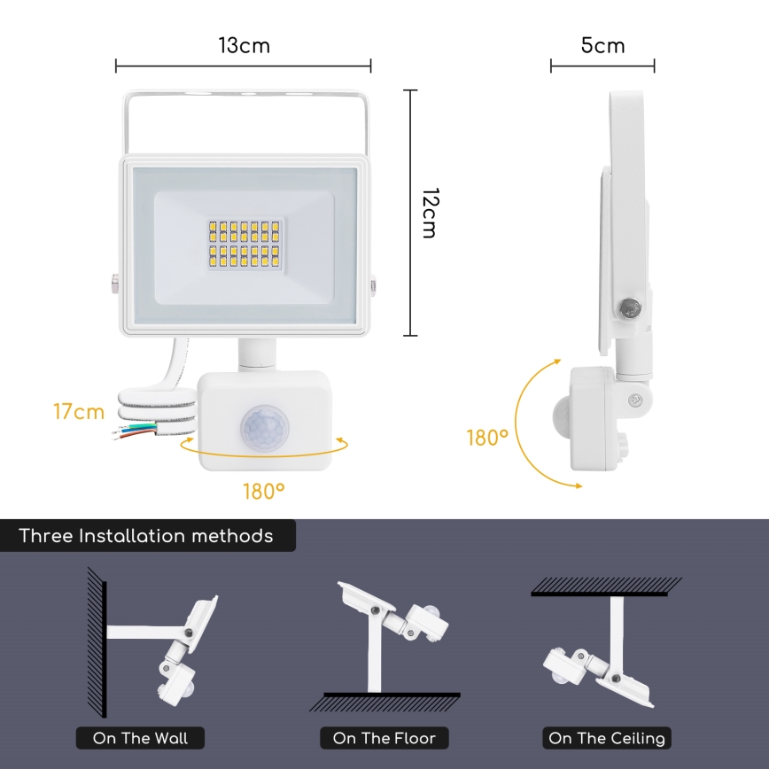 Aigostar - LED Strålkastare med sensor LED/20W/230V 4000K IP65 vit