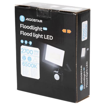 Aigostar - LED-strålkastare med sensor LED/30W/230V 6500K IP65