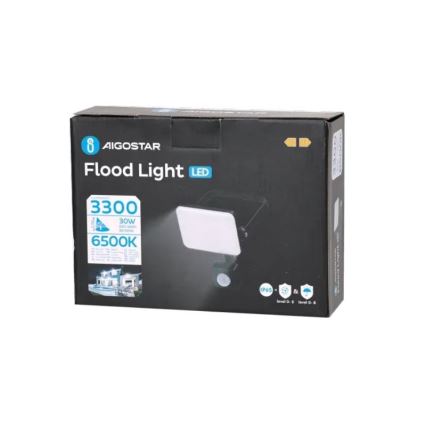 Aigostar - LED strålkastare med sensor LED/30W/230V 6500K IP65 svart