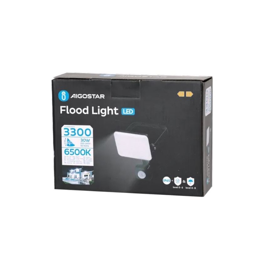 Aigostar - LED strålkastare med sensor LED/30W/230V 6500K IP65 svart