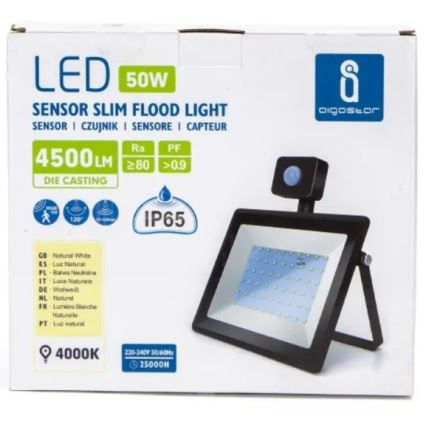 Aigostar - LED strålkastare med sensor LED/50W/230V 4000K IP65 svart