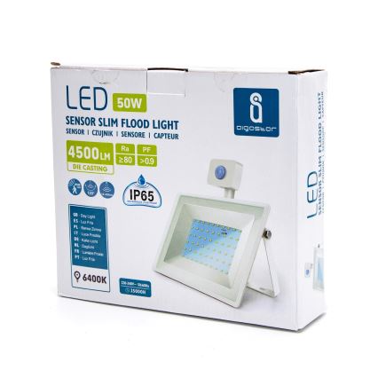 Aigostar - LED Strålkastare med sensor LED/50W/230V 6400K IP65 vit