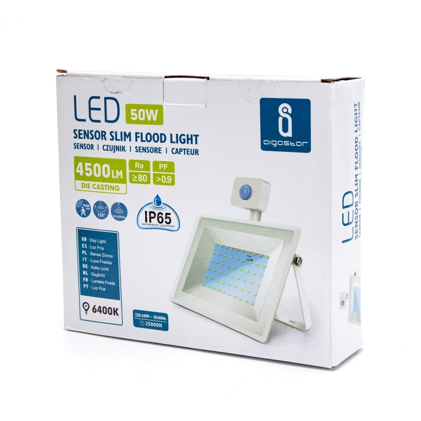 Aigostar - LED Strålkastare med sensor LED/50W/230V 6400K IP65 vit