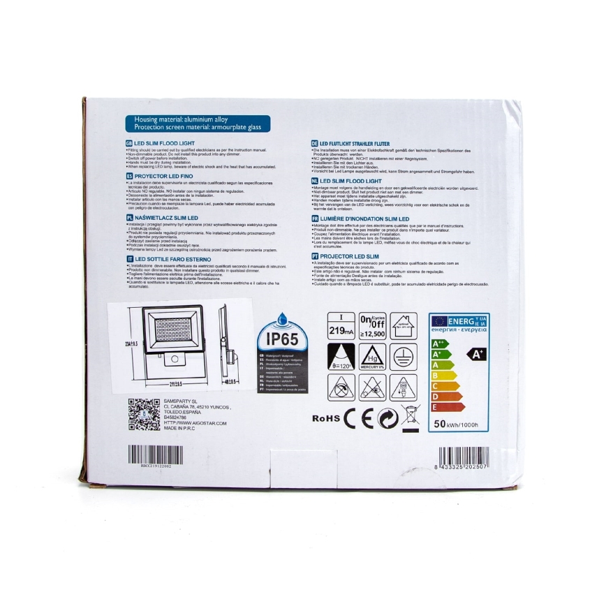 Aigostar - LED Strålkastare med sensor LED/50W/230V 6400K IP65 vit