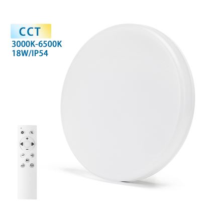 Aigostar - LED ljusreglerad taklampa till badrum LED/18W/230V 3000-6000K IP54 + fjärrkontroll