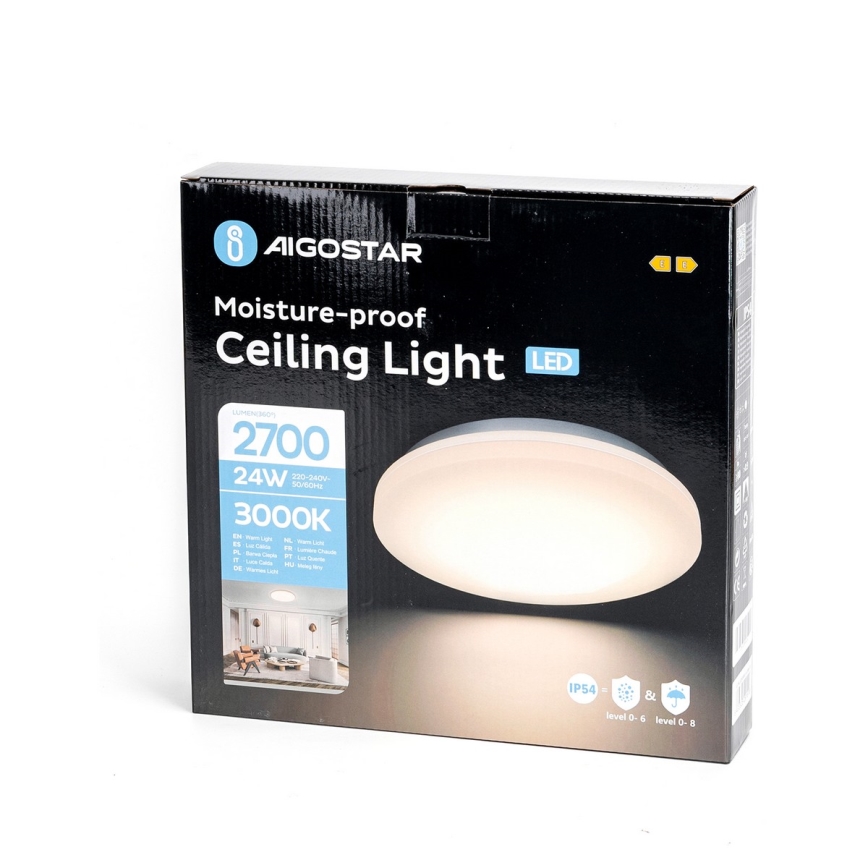 Aigostar - LED taklampa för badrum LED/24W/230V 3000K IP54
