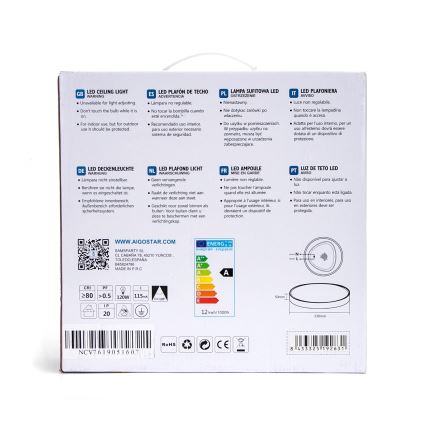 Aigostar - LED taklampa LED/12W/230V 3000K d.23 cm svart