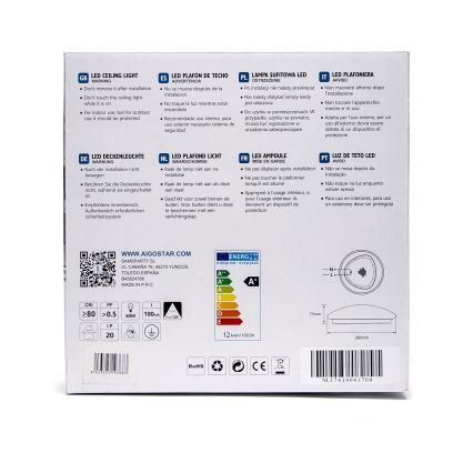 Aigostar - LED-taklampa LED/12W/230V 3000K Ø 28 cm