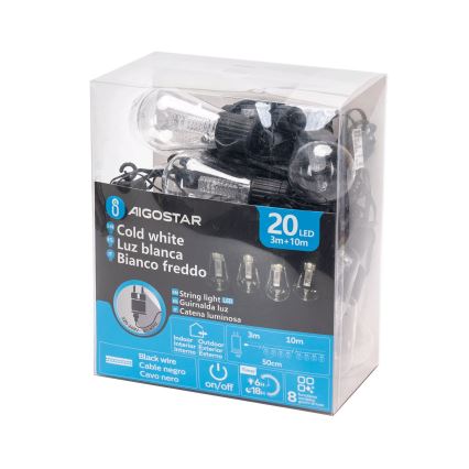 Aigostar - LED utomhus dekorationsljusslinga 20xLED/13m IP44 kallvit