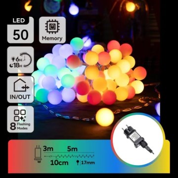 Aigostar - LED utomhus dekorationsljusslinga 50xLED/8 funktioner 5 m IP44 flerfärgad