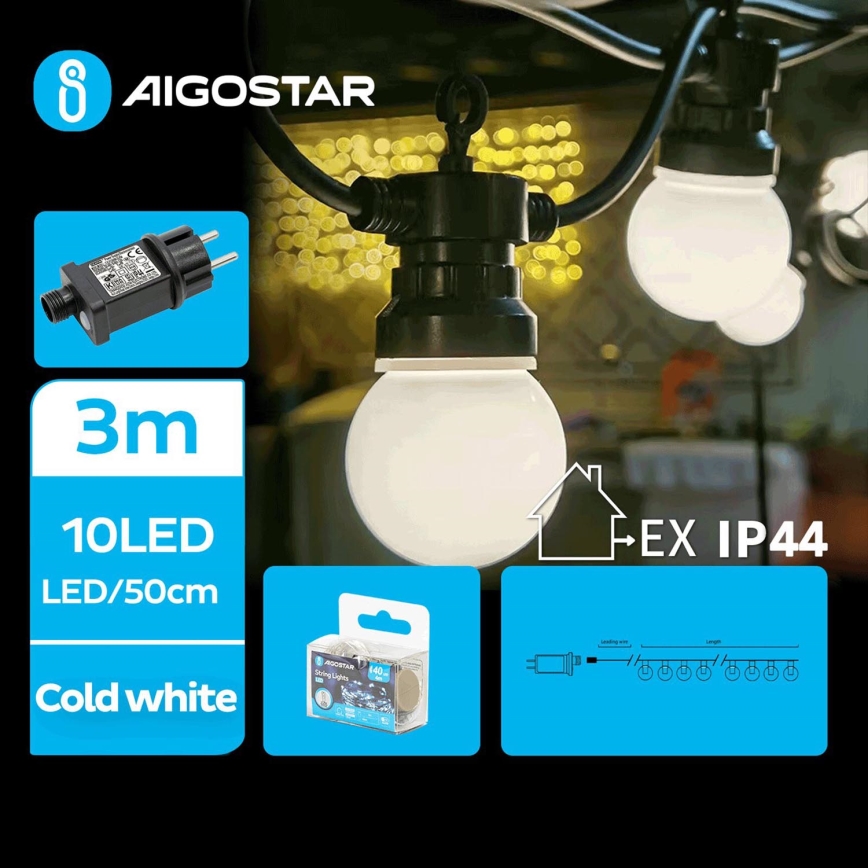 Aigostar - LED utomhus dekorationsslinga 10xLED/3m IP44 kallvit