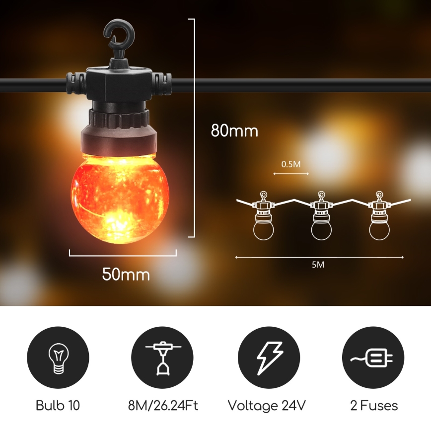 Aigostar - LED Utomhus dekorativ ljusslinga 10xLED/8m IP44 varm vit