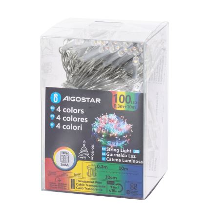 Aigostar - LED Utomhus julbelysning 100xLED/8 funktioner 3xAA 10,3m IP44 multicolor