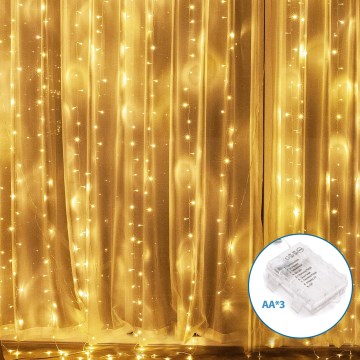 Aigostar - LED Utomhus julbelysning 200xLED/8 funktioner 3xAA 5x2m IP44 varmvit