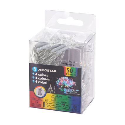 Aigostar - LED Utomhus julbelysning 50xLED/8 funktioner 3xAA 5,3m IP44 multicolor