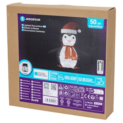 Aigostar - LED utomhus juldekoration 50xLED/3xAA IP44 pingvin