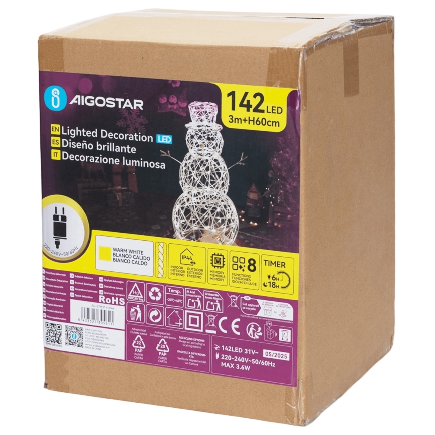 Aigostar - LED utomhus juldekoration LED/3,6W/31/230V 2700K 60 cm IP44 snögubbe
