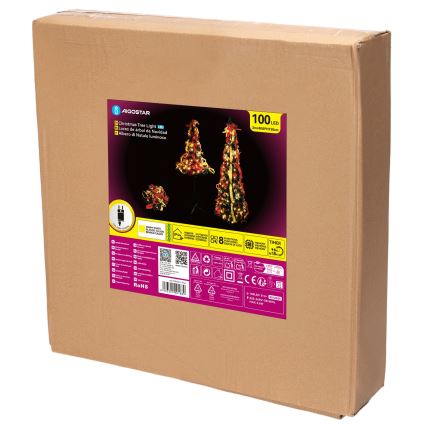 Aigostar - LED utomhus julgran 100xLED 1,5m IP44 röd/guld varmvit