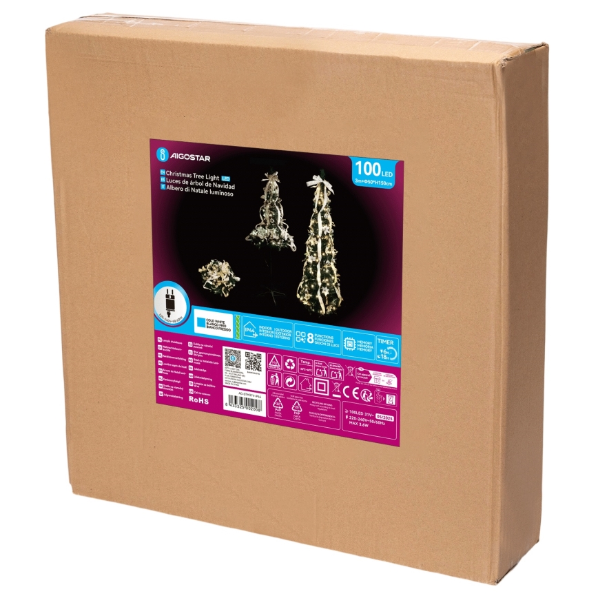 Aigostar - LED utomhus-julgran 100xLED 1,5m IP44 vit/guld kallvit