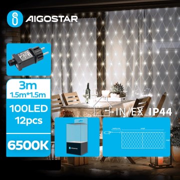 Aigostar- LED utomhus julslinga 100xLED/8 funktioner 4,5x1,5m IP44 kallvit