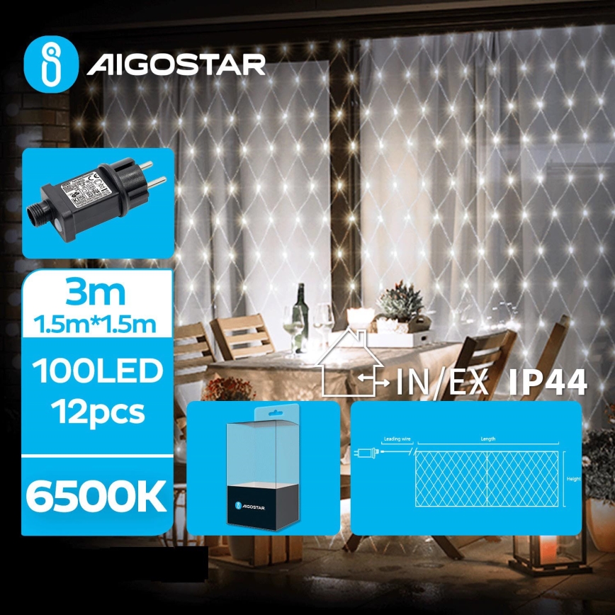 Aigostar- LED utomhus julslinga 100xLED/8 funktioner 4,5x1,5m IP44 kallvit