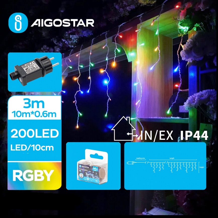 Aigostar - LED utomhus julslinga, 200 LED, 8 funktioner, 13 x 0,6 m, IP44, flerfärgad