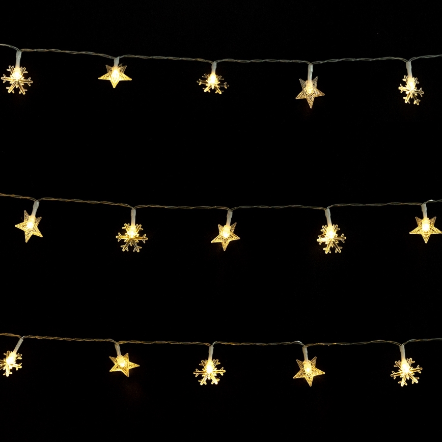 Aigostar - LED utomhus julslinga 25xLED/8 funktioner 3xAA 2,5m IP44 varmvit stjärnformade