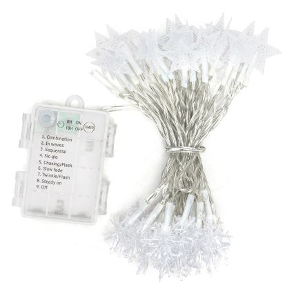 Aigostar - LED utomhus julslinga 50xLED, 8 ljuslägen, 3xAA, 5 m, IP44, kallvit, stjärnor