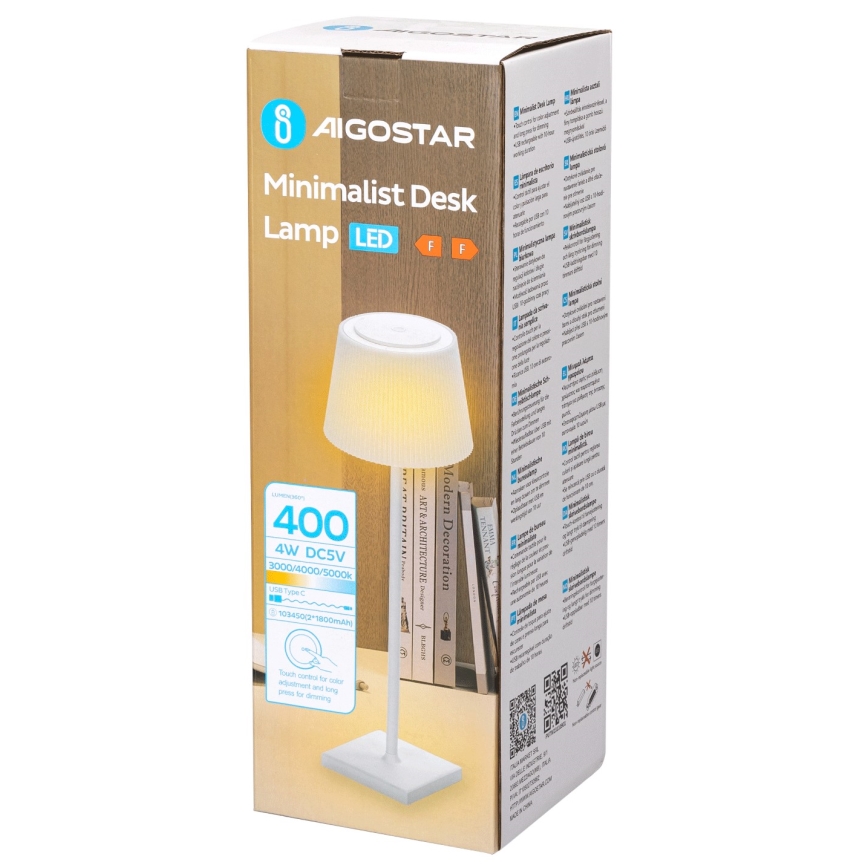 Aigostar - LED Utomhusdimbar uppladdningsbar bordslampa LED/4W/5V 3600mAh vit IP54