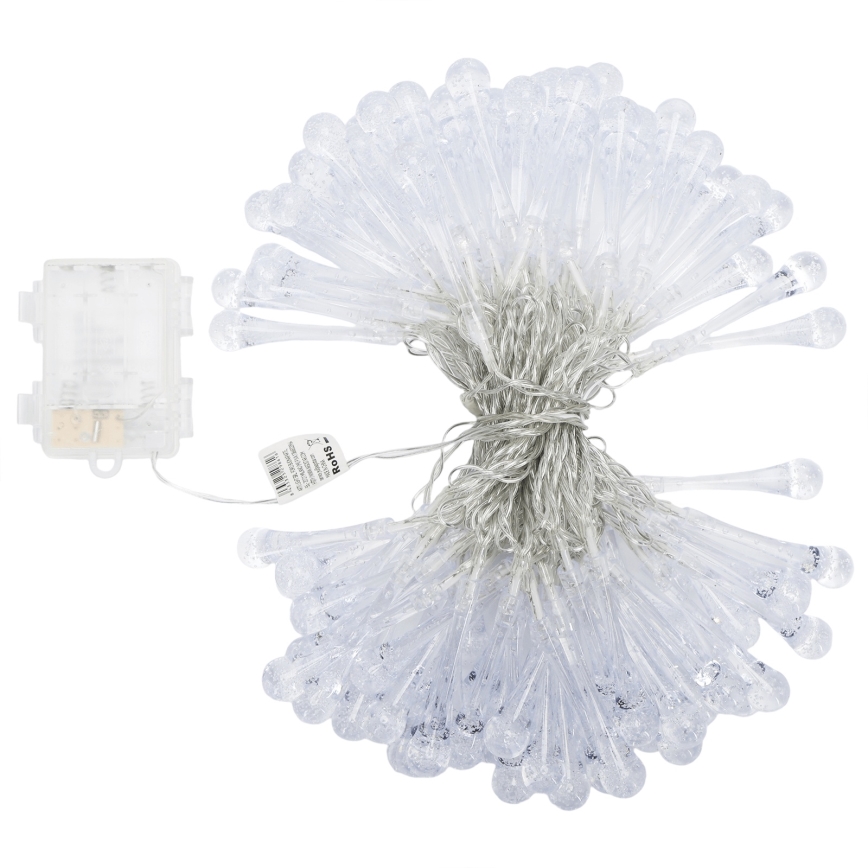 Aigostar - LED utomhus julslinga 100xLED/8 funktioner 3xAA 10m IP44 kallvita droppformade lampor