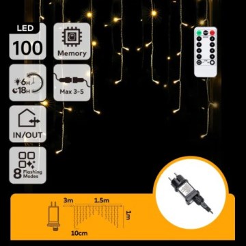 Aigostar - LED utomhus ljusslinga för jul 100xLED/6W/230V/8 funktioner 1,5x1m IP44 varmvit + fjärrkontroll